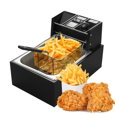 6L Electric Deep Fryer with Removable Oil Filtration Basket 2.5KW Stainless Steel 122-392℉ Automatic Thermostatic Fish Fryer Deep Fryer Pot Dishwasher Safe for Commercial Home Use