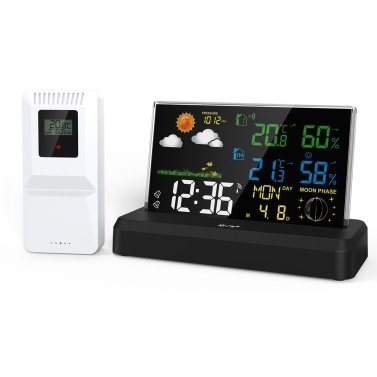 Positive display high-definition digital electronic alarm clock Indoor and outdoor thermometer and hygrometer Weather forecast radio wave wireless weather clock