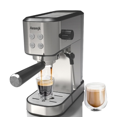 Aeomjk Electric Coffee Machine with Milk Frothing System 20Bar Mini Coffee Maker with and Steam Wand Pressure Gauge Double Serve Removable 34oz Water Tank Heated Cup holder for Latte Espresso Cappucci