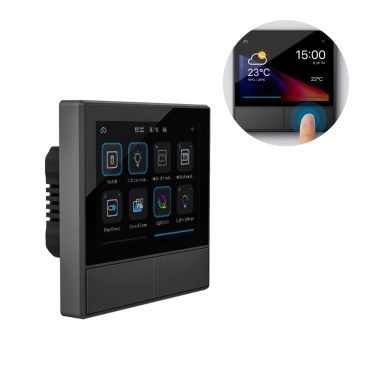 WiFi Smart Switch with Touchscreen Dual-channel Switches Thermostat Display Wall Scene Switch Central Control HMI Panel Real-time Updates Weather Multiple Ways to Control
