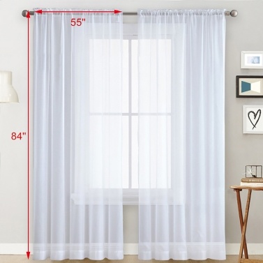 Elegant Look Sheer Curtains Living Room Rod Pocket Window Curtain Panels Bedroom Semi Voile Green 55 Wx84 L 2 Rod Pocket Window Curtain Panels, Can You See Thru Sheer Curtains At Night