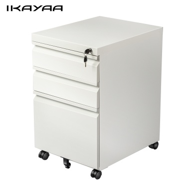 IKAYAA 3 Drawer Rolling File Cabinet with Lock&Keys Five Casters Metal Filing Cabinet Spacious Strong Load Accommodate Letter Legal Size Files with Curved Handle