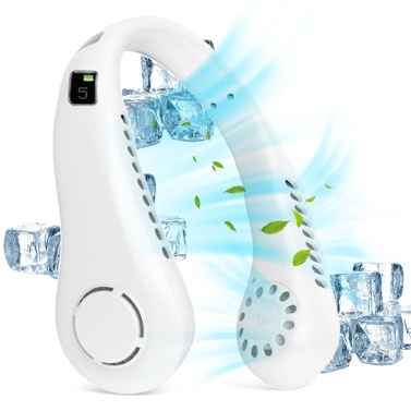 Fan 5 Gear Portable Leafless Digital Display Hanging Neck 2600mAh Large Capacity Lazy Air Conditioner USB Handheld Small Fan