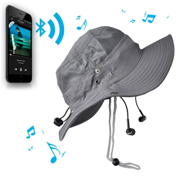 Neue Mode Unisex kariert BT Sonne Hüte Hut mit großer Krempe Sommer BT Musik Hut kabellose Freisprech-Smart Cap Kopfhörer Kopfhörer Lautsprecher Mic