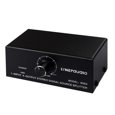 LYNEPAUAIO B063 1 in 4 out Audio Signal Distributor Stereo Signal Source Audio Splitter Lossless Output USB 5V Powered RCA Interface