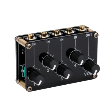 4-in-1-out Passive Mixer Module Mini Stereo 4-Channel Passive Mixer Audio Mixer 4 Audio Input to 1 Output Ultra Compact Low Noise for Recording Studio Console Stage Small Club or Bar
