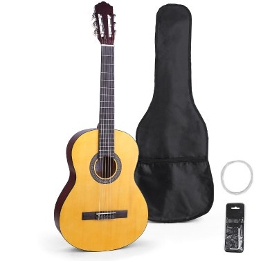 CG-12 39 Inch Acoustic Classical Guitar 6-String Merbau Topboard Backboard Sideboard with Gig Bag Strings