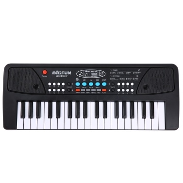 BIGFUN 37 Keys USB Electronic Organ Kids Electric Piano with Microphone Black Digital Music Electronic Keyboard