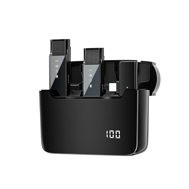 S16 Mini Wireless Lavalier Microphone 2pcs for Mobile Phone 360° Omnidirectional Lapel Mic with Display Noise Reduction