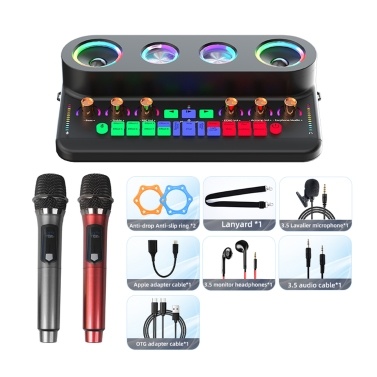 S20 Sound Card & Audio Podcast Equipment Portable Karaoke Machine with 2 Microphones