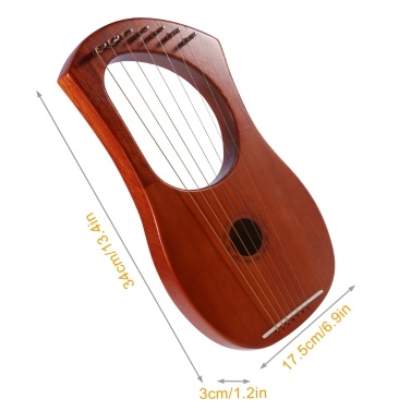 ammoon Small 7-String Lyre Harp Lyre Piano Steel Wire Strings Mahogany Plywood Body Mahogany Veneer Topboard String Instrument with Carry Bag