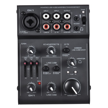 ammoon AGE03 5-Channel Mini Mic-Line Mixing Console Mixer with USB Audio Interface Built-in Echo Effect USB Powered for Recording DJ Network Live Broadcast Karaoke