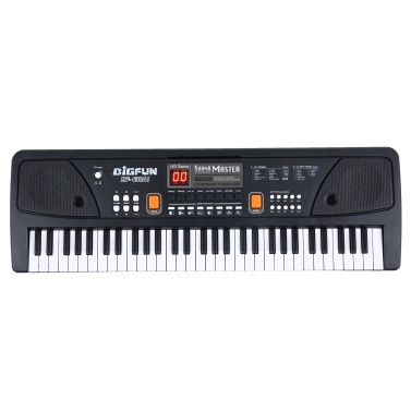BIGFUN 61 Keys USB Electronic Organ Kids Electric Piano with Microphone Black Digital Music Electronic Keyboard with LED Display