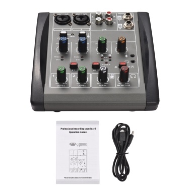 4-Channel Audio Mixer with 48V Phantom Power for Home Studio & Live Broadcast