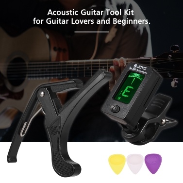Gitarrenzubehör-Set für Anfänger mit Clip-on-LCD-Digital-Gitarren-Tuner Leichte Capo-Gitarre 3-tlg. Gitarren-Picks Instrument Tool Kit