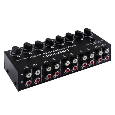 LYNEPAUAIO B066 Mini Stereo 8 Channel Passive Mixer RCA Portable Audio Mixer