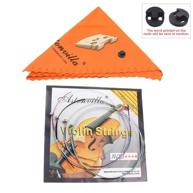 Violin 4 in 1 Set of Strings/Rubber Mute/Maple 4/4 Bridge/Cleaning Cloth Accessories Parts Replace Tool