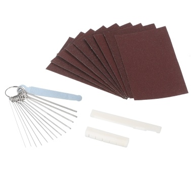 6 String Acoustic Guitar Nut and Saddle Pre-Slotted Bone Nut with Nut Files Set 320/240 Grits Sandpapers for Classical/Electric Guitar Parts Replacement Repair