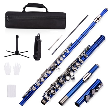 ammoon Closed Hole C Flute 16 Keys Cupronickel Nickel-plated Wind Instrument