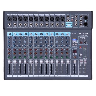 ammoon MX-1200USB-BT 12-Channel Mixing Console Mixer Built-in 16 DSP Effects +48V Phantom Power