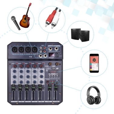 T6 Portable 6-Channel Sound Card Mixing Console Audio Mixer