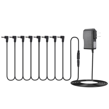 Guitar Effect Pedal Power Supply Adapter with 8 Ways Daisy Chain Cable Power Line Right Angle