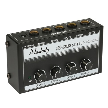 Muslady MH400 Ultra Low-Noise 4-Channel Line Mixer Mini Audio Mixer with 1/4-inch TS Inputs & Output Volume Control for Guitars Bass Keyboards