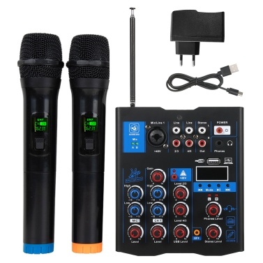 Professional Audio Mixer With Dual Wireless Microphone,
