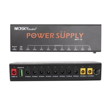 MOSKYAUDIO MPT-10 11-Channel Guitar Pedal Power Supply with Independent Short Circuit Protection Pedal Board