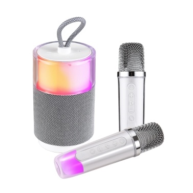 Portable Mini Karaoke Machine with 2 Wireless Microphones and Colorful Light Effects