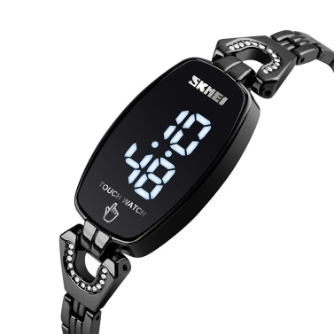 SKMEI Women LED Digital Watch Female Fashion Wrist Watch Time Date Display 3ATM Waterproof Ladies Watch with Stainless Steel Watchband