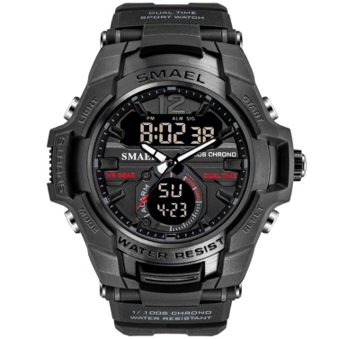 SMAEL 1805 Multifunctional Men Sport Watch Fashionable Quartz Digital Dual-display Wristwatch with 50M Waterproof/Luminous/Alarm/Timing/Week/Date