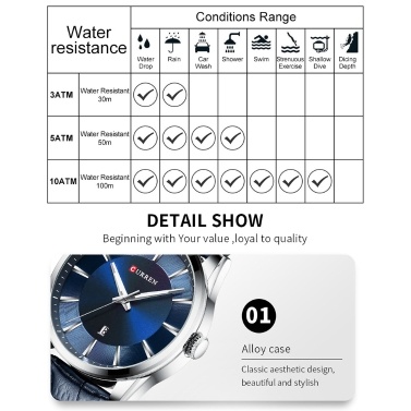 CURREN 8365 Quartz Man Wristwatch Watch for Male with Leather Strap Band Calendar Indicator Date Waterproof Mens Watches Wearable Accessories