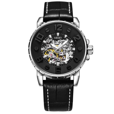 OUBAOER Fashion Genuine Leather Automatic men Watches Mechanical 3ATM Water-resistant Luminous Casual Man Wristwatch