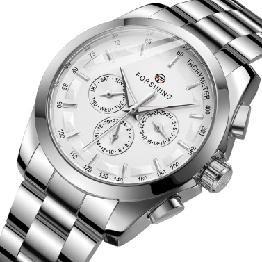 FORSINING Men Automatic Mechanical Time Date Week Display Glowing Pointer 30M Waterproof Male Fashion Watches Masculine Wristband for Business Daily Life Mem