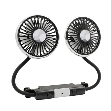 Dual Head Hose Car Fan 360° Adjustable Car Fan with LED Light for Backseat Low Noise Pure Copper Motor