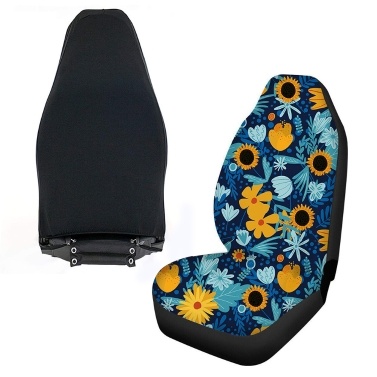 2 Pcs Sunflower Printed Seat Covers fitment for Cars, Trucks, SUV, or Van Mat Cushion