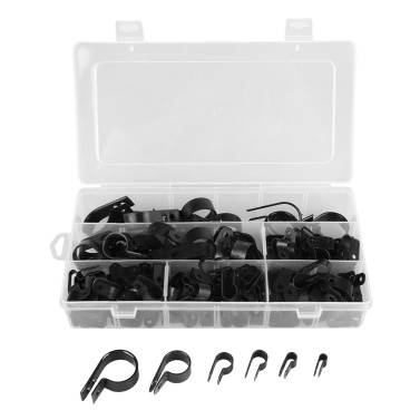 200pcs Black Nylon Screw Wire Clips P-type Cable Clip Clamp Fasteners Tubing Clips Assortment Nylon P Clips for Wire Cable Conduit