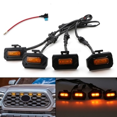 4 PCS Front Grille LED Grille Lights With add a Fuse Replacement for Tacoma TRD PRO 2020-2021(Black Shell Amber Yellow Light)