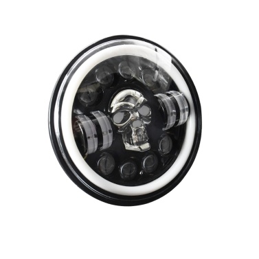 7 inch Round LED Headlight Skull Pattern LED Headlight with High/Low Beam Turn Signal DRL and Colorful Angle Eye Light