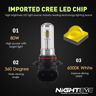 Nighteye H16 80W led fog tail light bulbs driving lamp drl headlight white