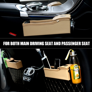 Double USB Port Multifunction Leather Catcher Box Car Seat Cup Coil Pocket Storage Organizer