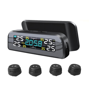 Solar Tire Pressure Monitor System Automobile Tire Pressure Alarm Clock Tire Pressure Detector(External Sensors Set)