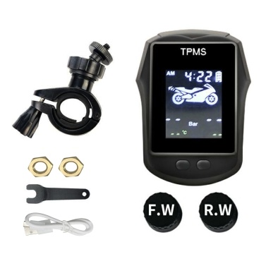 Motorcycle Exterior TPMS Wireless Tire Pressure Temperature Monitoring System USB Chargeable Large LCD Real Time Display High Accuracy