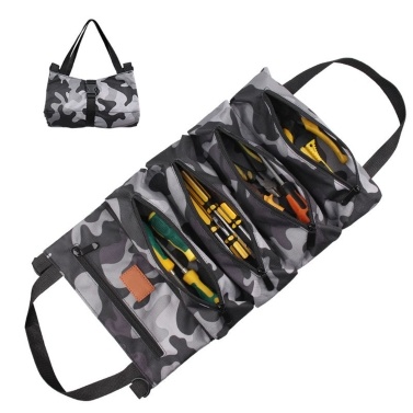 Roll-up Tool Bag Multi-Purpose Tool Roll Pouch Tool Organizer with 5 Zipper Pockets Carrier Bag