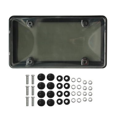 2 Pcs Dark Gray License Plate Frame Plastic License Plate Cover with Frame and Bolts Bubble Shield and Frame