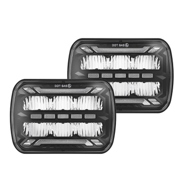 1Pair 7x6 LED Headlights 5x7 Square LED Headlamp with Daytime Running Lights Turn Signal Light High /Low Beam 4 Luminous Modes H4 Plug