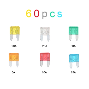 60pcs Mini Blade Fuses Auto Car Truck Assortment Fuse Kit 5A 10A 15A 20A 25A 30A