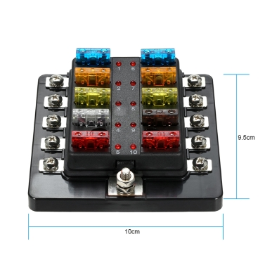 10 Way Blade Fuse Box with LED Indicator Fuse Block for Car Boat Marine Caravan 12V 24V