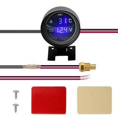 Round LED Digital Car Truck Water Temp Gauge Temperature Sensor Temperatura Moto + Voltmeter Volt Voltage Meter 2 in 1 12V 24V